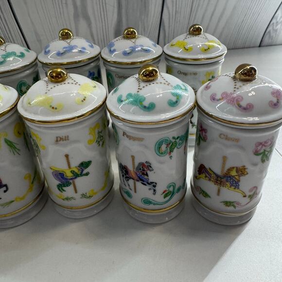 RARE Complete Lenox 1990s Carousel Porcelain Spice Jars Gold Accent Set of 24 - Picture 10 of 12